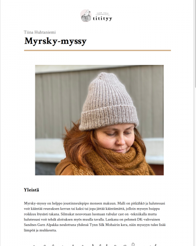 Myrsky Hat Pattern PDF in Finnish