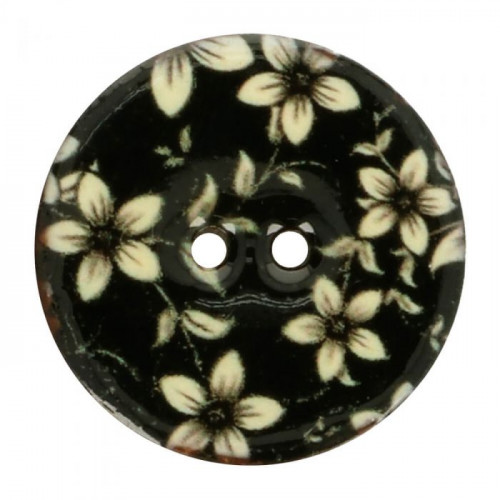 Coconut Button Black flower patter
