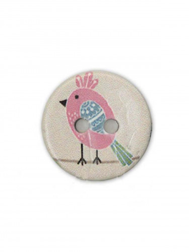 Coconut Button Pink Bird 16mm