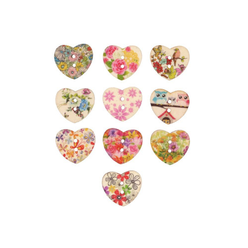 Wooden Button Heart 25mm Multicolor
