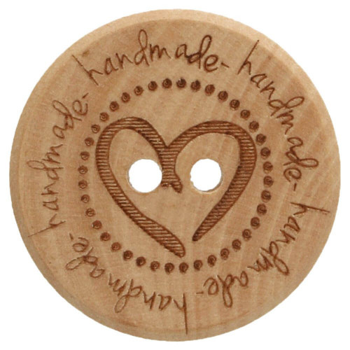 Wooden Button Handmade Heart 25mm